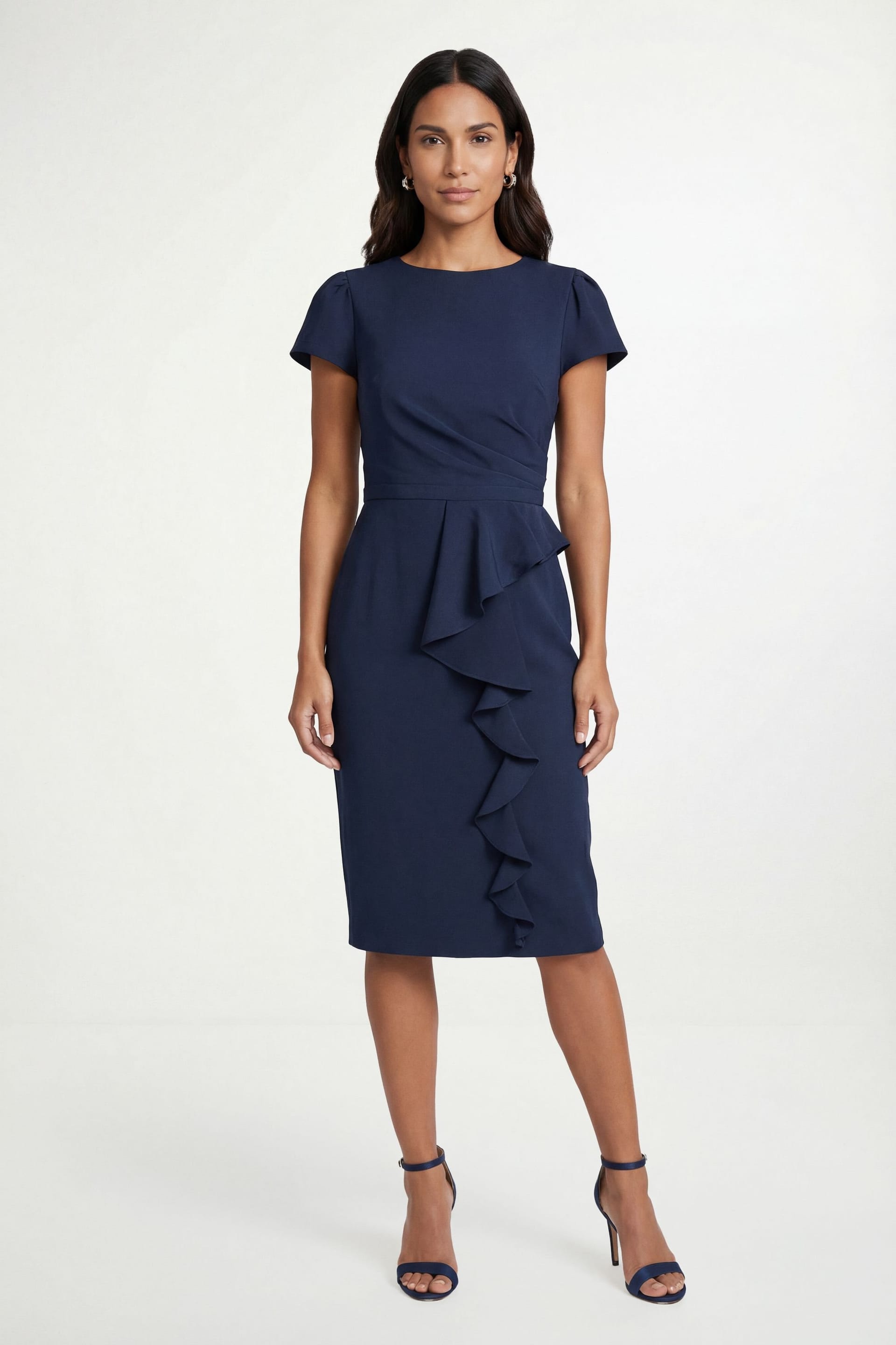 Wallis Wallis Women's Crepe Ruffle Pencil Dress in Navy - 4