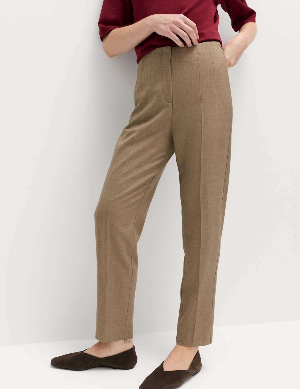 Marks & Spencer M&S Tapered Ankle Grazer Trousers Stone - 4