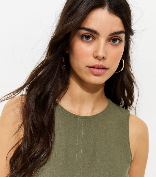 New Look Women's Dark Khaki Linen Blend Sleeveless Top New Look - 2
