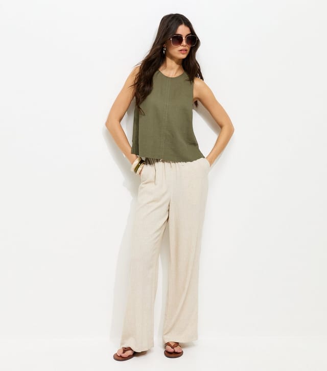 New Look Women's Dark Khaki Linen Blend Sleeveless Top New Look - 3