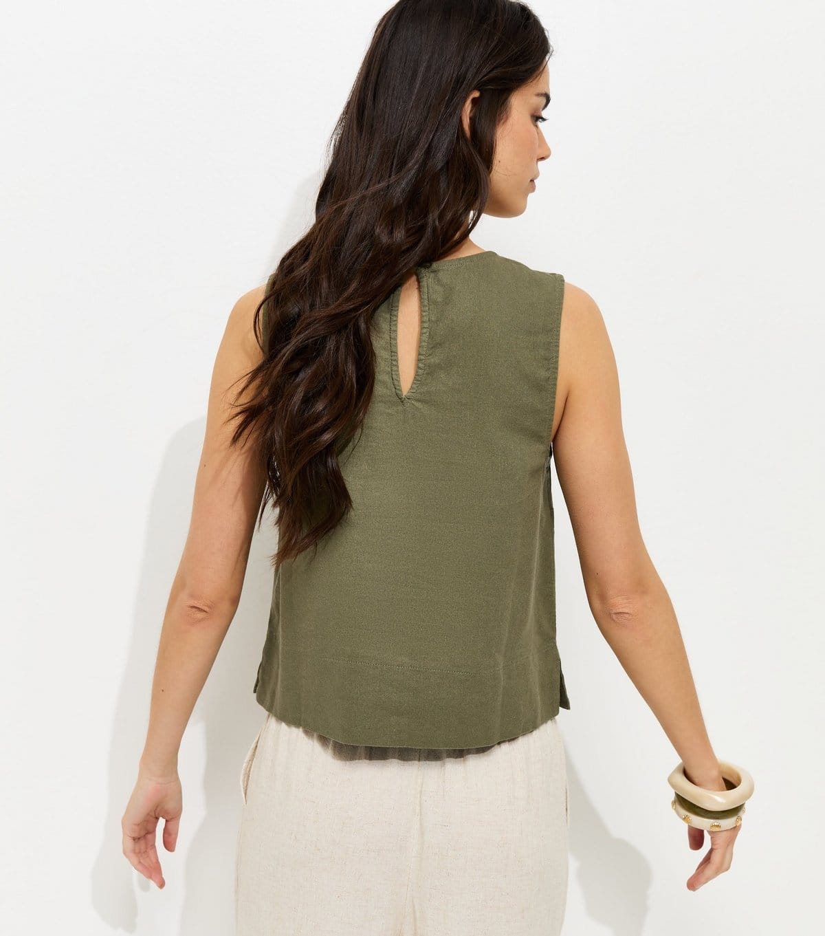 New Look Women's Dark Khaki Linen Blend Sleeveless Top New Look - 4