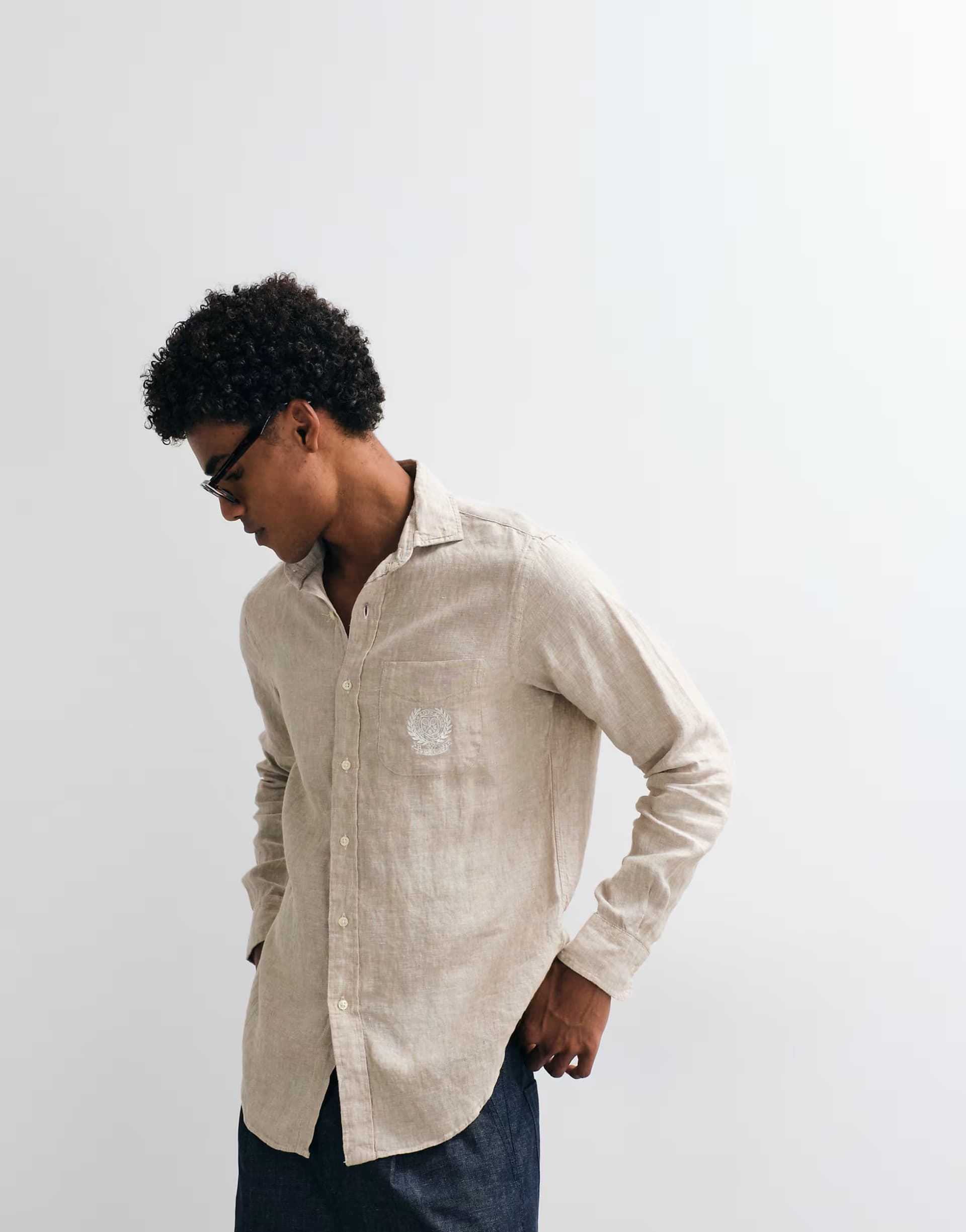 ASOS Polo Ralph Lauren Wimbledon capsule crest embroidered pocket linen shirt in tan