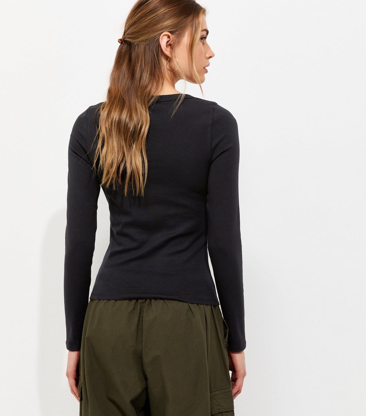 New Look Women's Black Cotton Rich V-Neck Long Sleeve Top New Look - 4