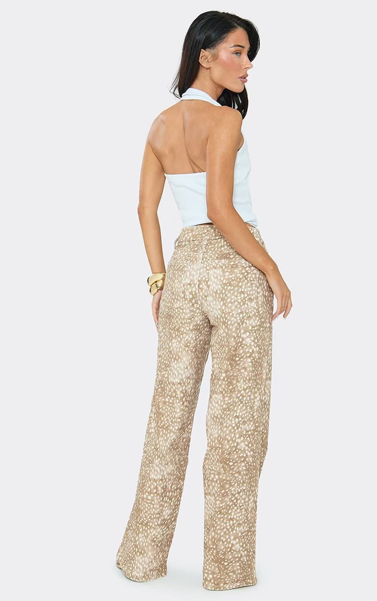 EGO Ego Brown Deer Print Denim Mid Rise Straight Leg Jeans