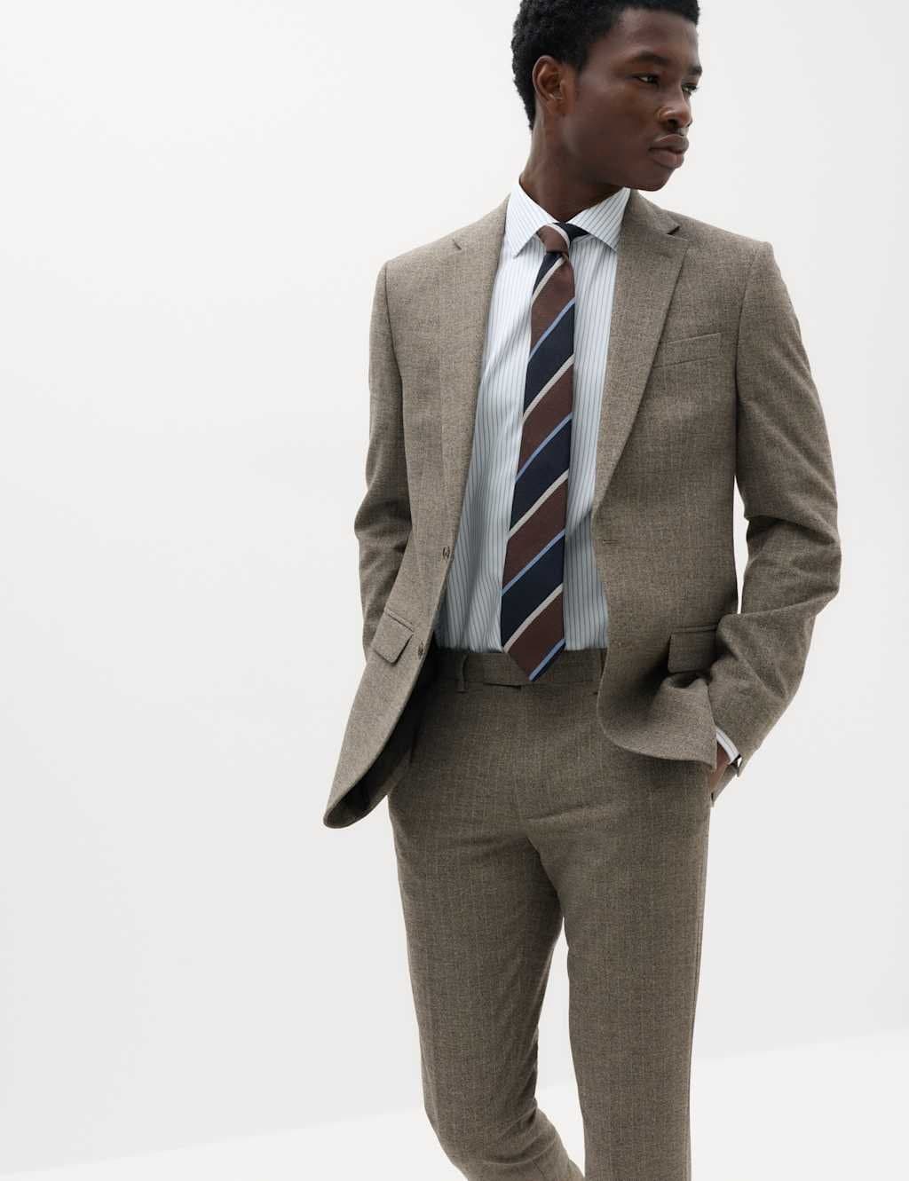 Marks & Spencer M&S Slim Fit Striped Stretch Suit Jacket Brown