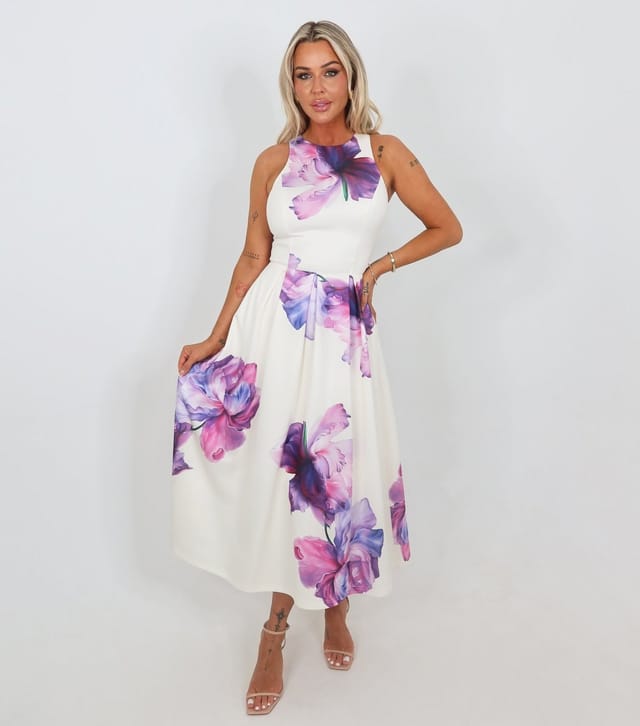 AX Paris Women's Lilac Floral Print Racer Pleated Midi Dress AX Paris New Look - 2