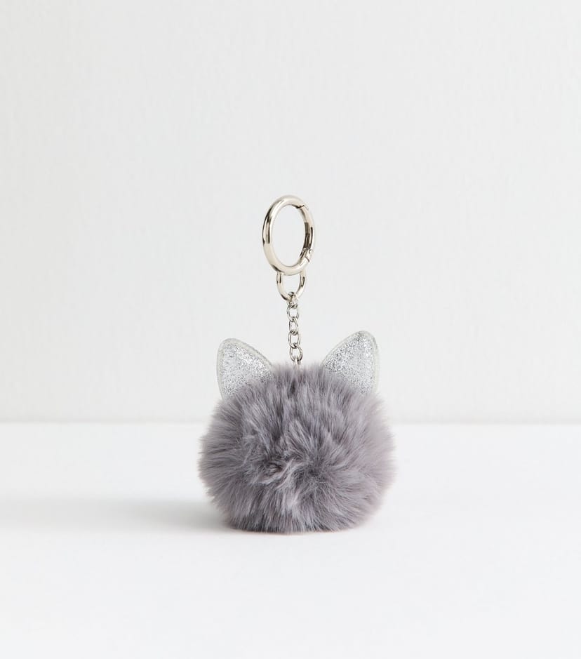 New Look Grey Cat Pom Pom Bag Charm New Look - 1