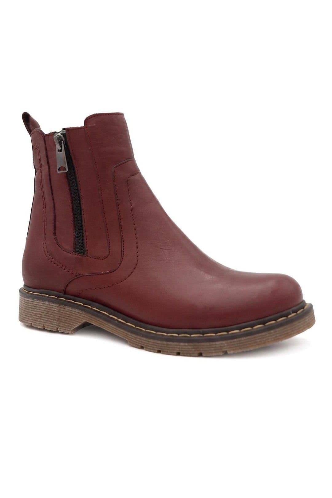 Bellissimo Bellissimo Women's Wide Fit Leather Zip Up Ankle Boots in Burgundy