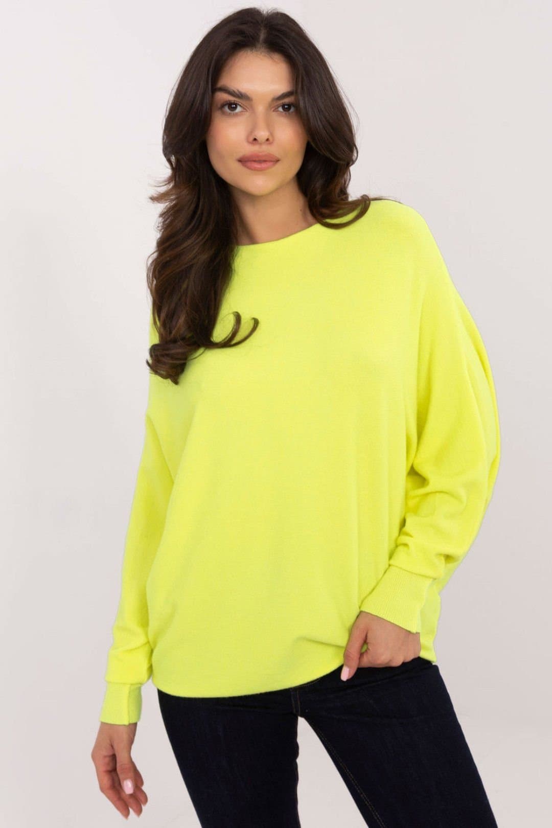 Love Lace Love Lace Women's Oversized Boat Neck Casual Sweater in Lime