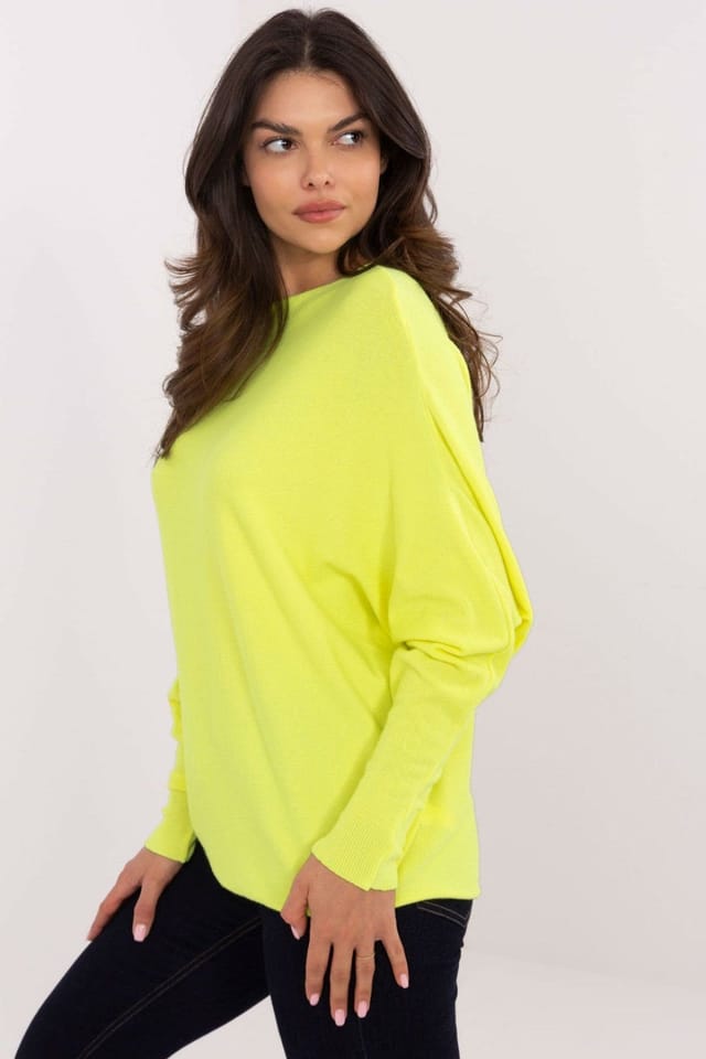 Love Lace Love Lace Women's Oversized Boat Neck Casual Sweater in Lime - 2