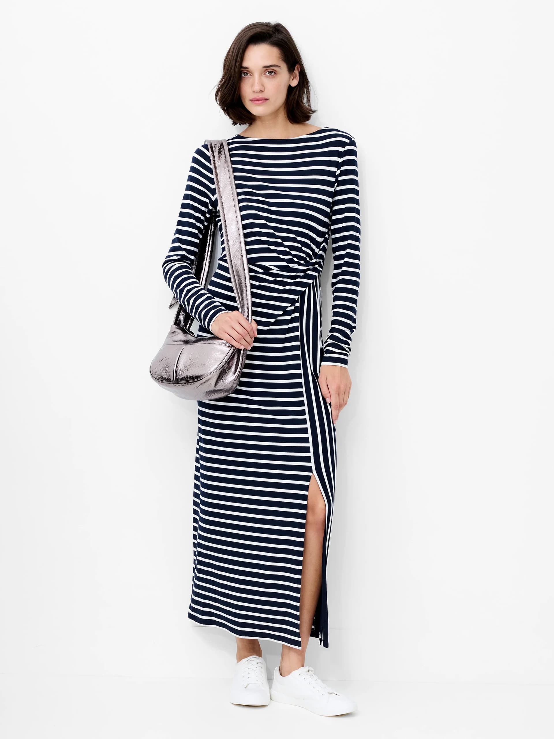 French Connection Kyra Jersey Striped Midaxi Dress Navy White Stripes