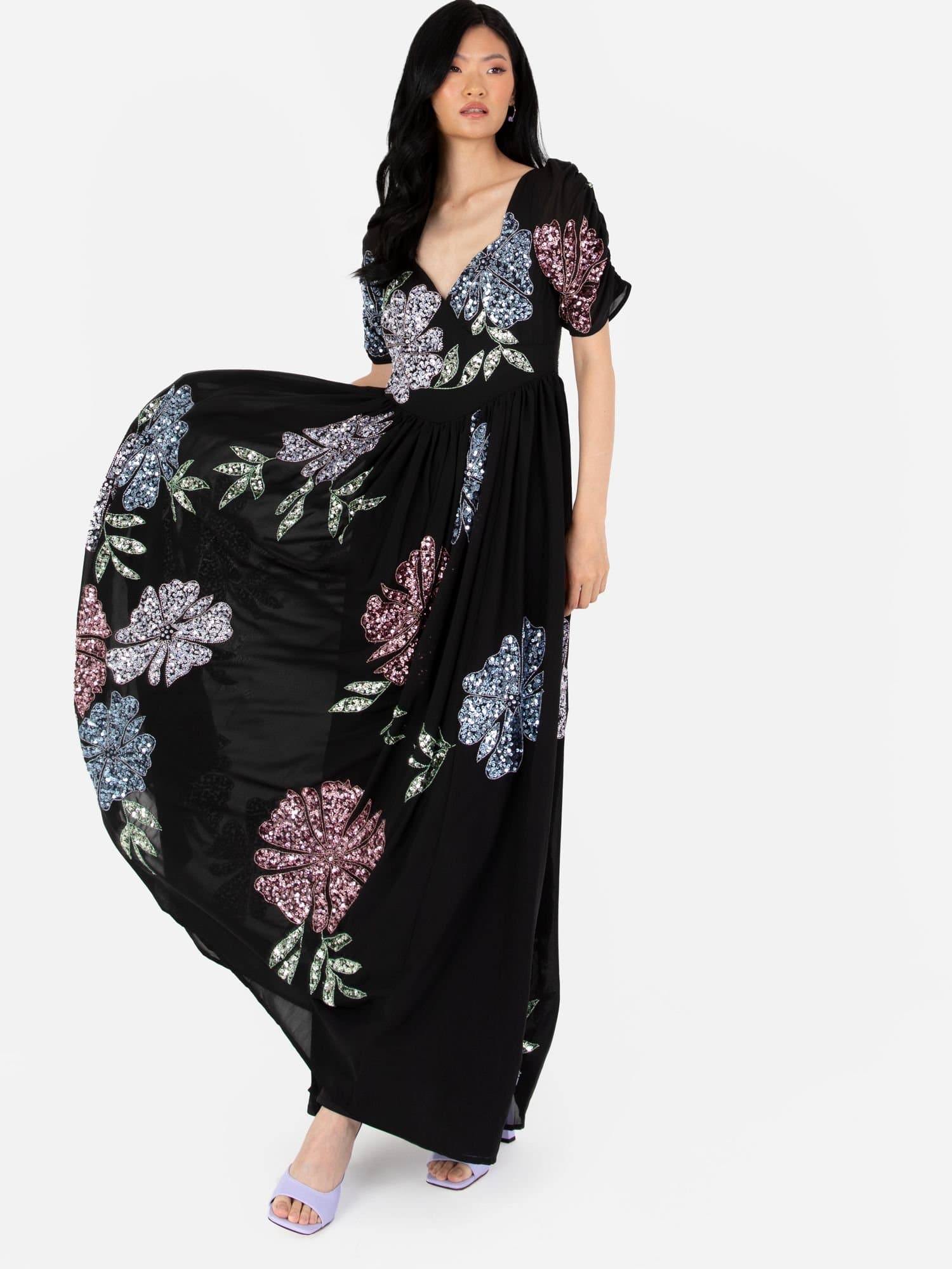 Maya Deluxe Maya Deluxe Women's Embellished Sweetheart Neck Maxi Dress in Black