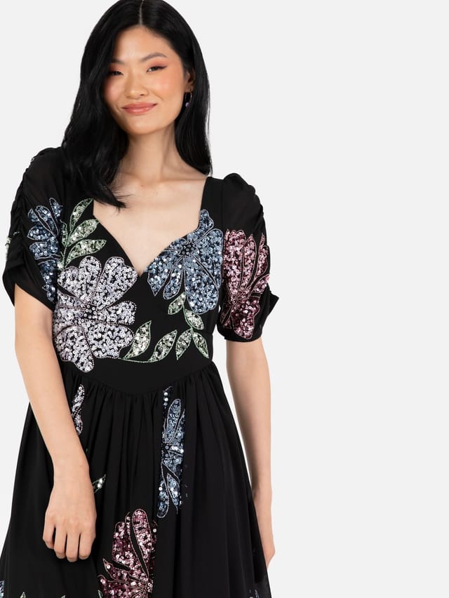 Maya Deluxe Maya Deluxe Women's Embellished Sweetheart Neck Maxi Dress in Black - 2