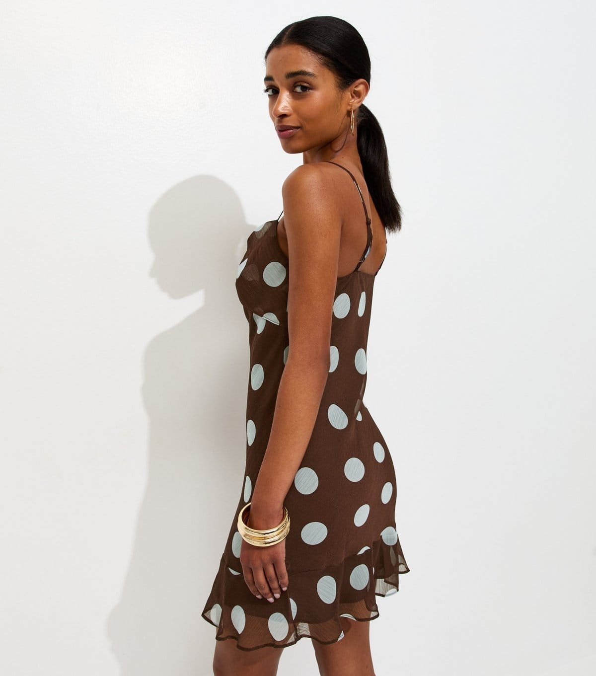New Look Women's Dark Brown Chiffon Polka Dot Mini Dress New Look - 4