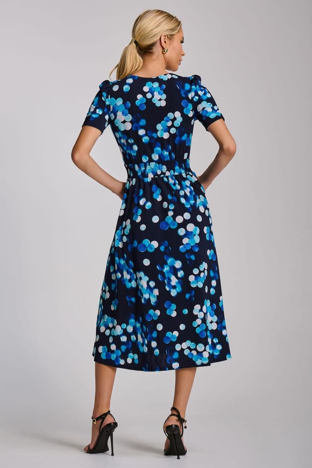 Jolie Moi Jolie Moi Women's Short Sleeve Printed Jersey Midi Dress in Dark Blue - 2