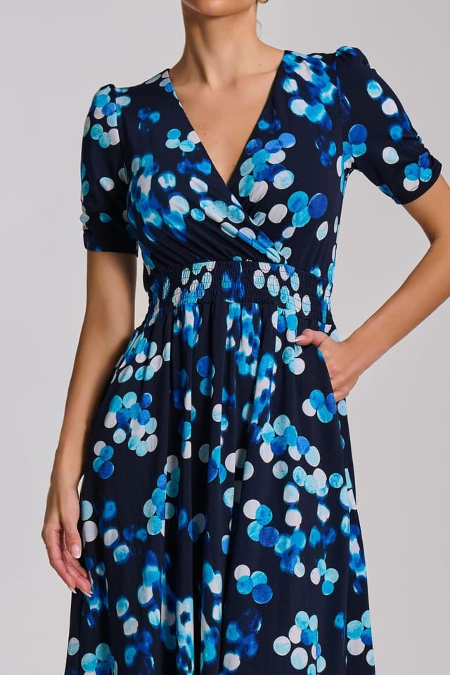 Jolie Moi Jolie Moi Women's Short Sleeve Printed Jersey Midi Dress in Dark Blue - 3