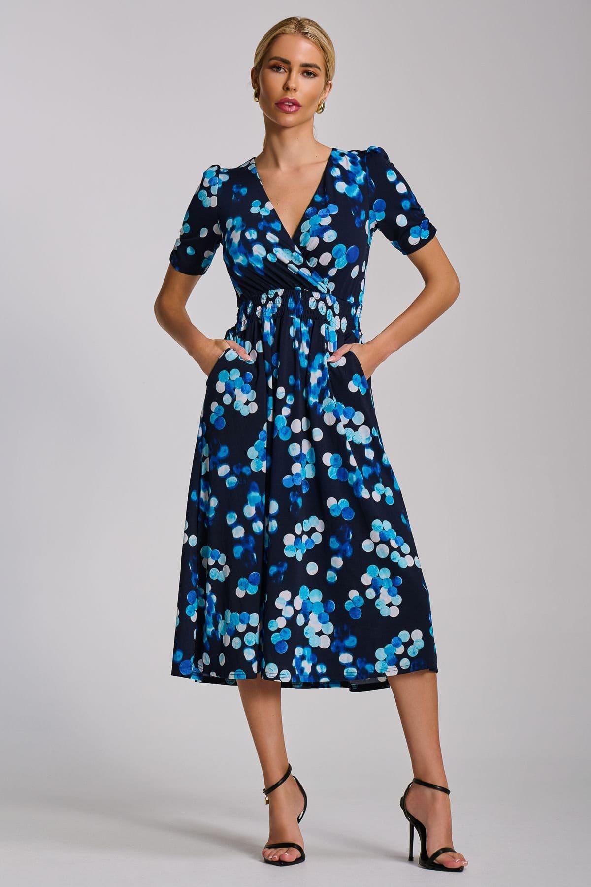 Jolie Moi Jolie Moi Women's Short Sleeve Printed Jersey Midi Dress in Dark Blue - 4