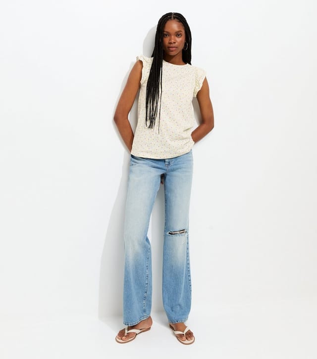 New Look Women's White Floral Strawberry Print Frill Sleeve Top New Look - 2