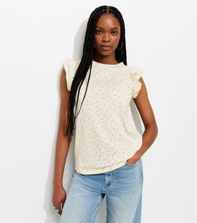 New Look Women's White Floral Strawberry Print Frill Sleeve Top New Look - 3