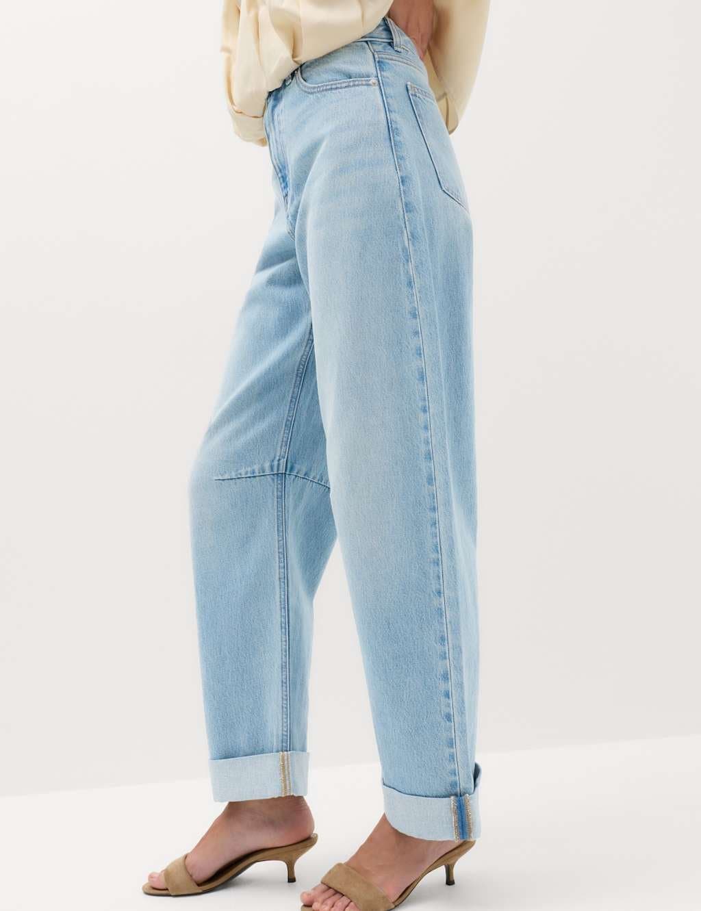 Marks & Spencer M&S High Waisted Barrel Turn Up Jeans Light Indigo