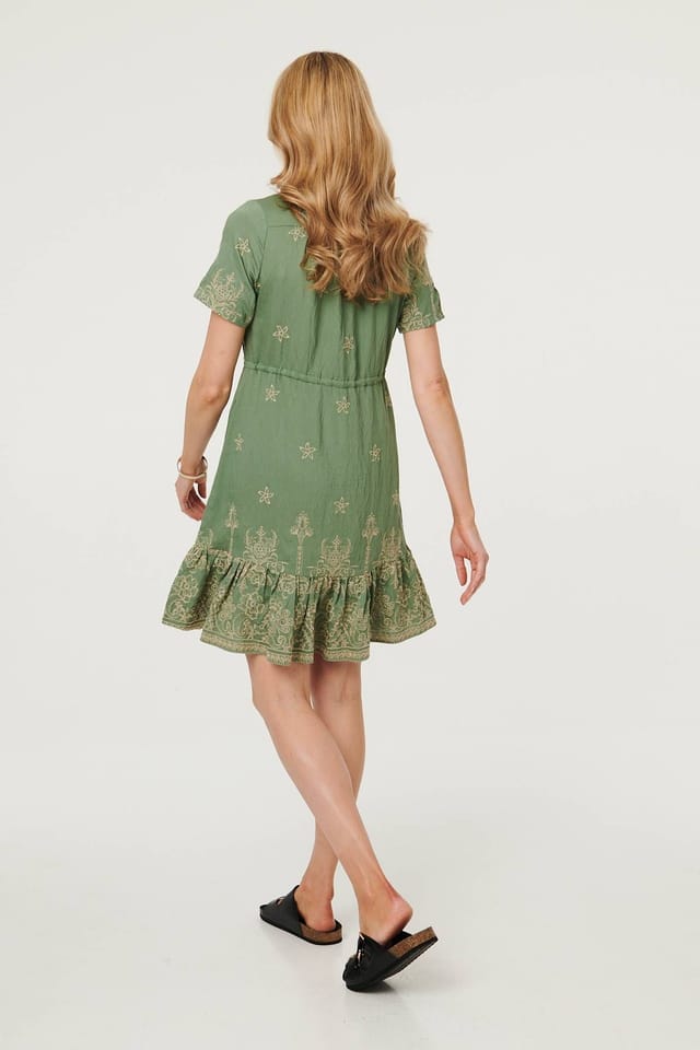Izabel London Izabel London Women's Floral Embroidered Knee Length Dress in Green - 3
