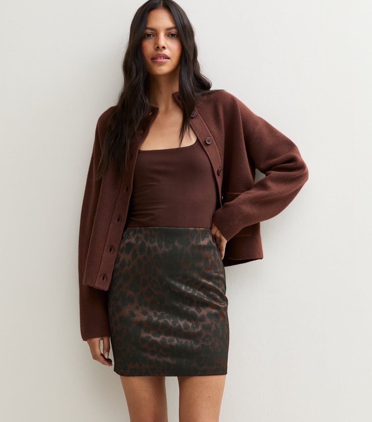 New Look Women's Brown Leopard Print Fitted Mini Skirt New Look
