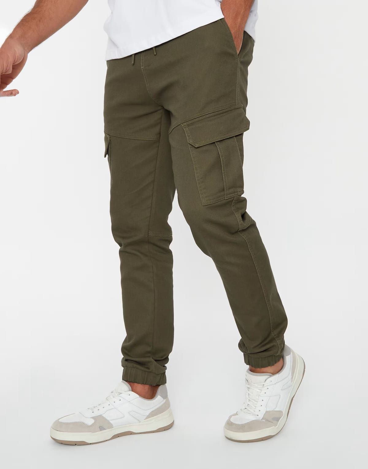 ASOS Threadbare Cotton blend cuffed cargo pocket trousers in khaki - 1