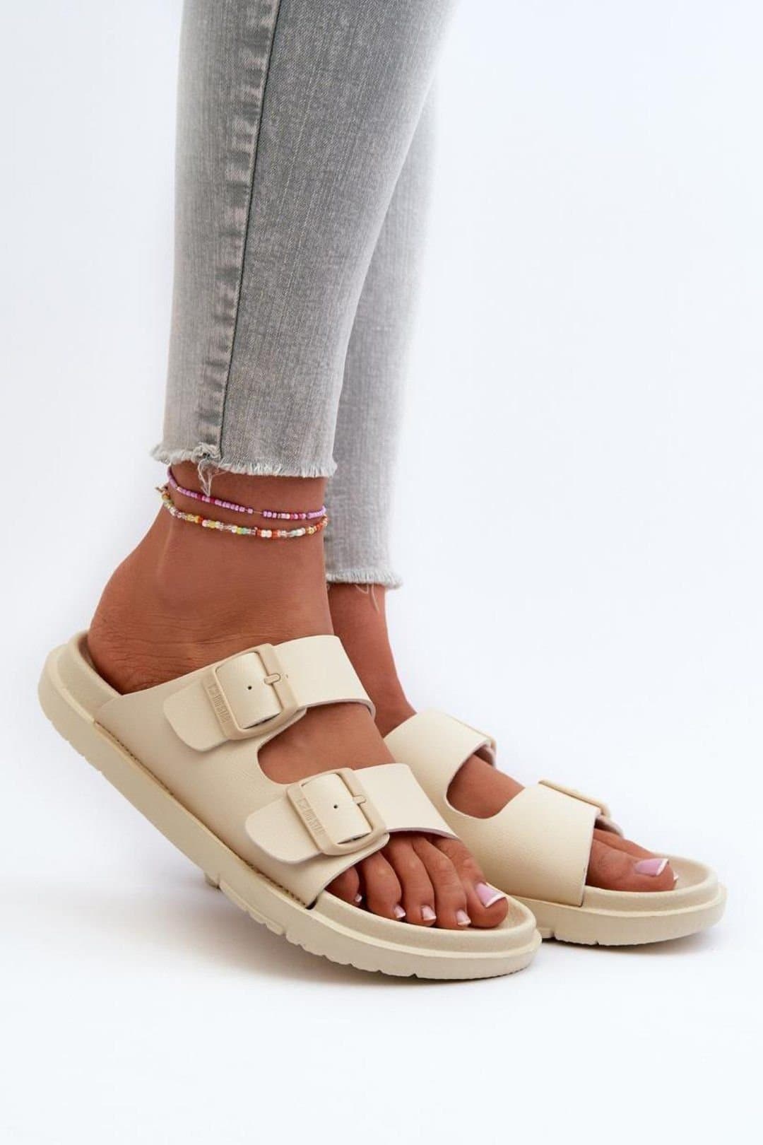 Love Lace Love Lace Women's Lightweight EVA Foam Flip Flops with Adjustable Straps Comfort in Beige
