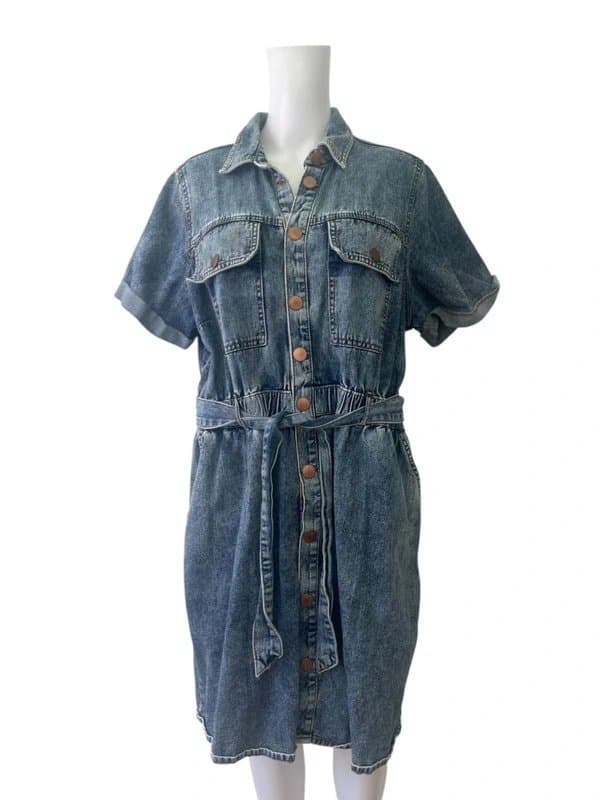 New Look New Look Curves Denim Shirt Dress Size 18 Womens EU46 Belted Collared Cotton