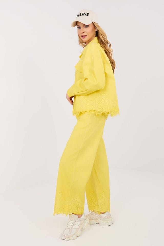 Love Lace Love Lace Women's High Waisted Wide Leg Jeans with Lace Hem in Yellow - 2