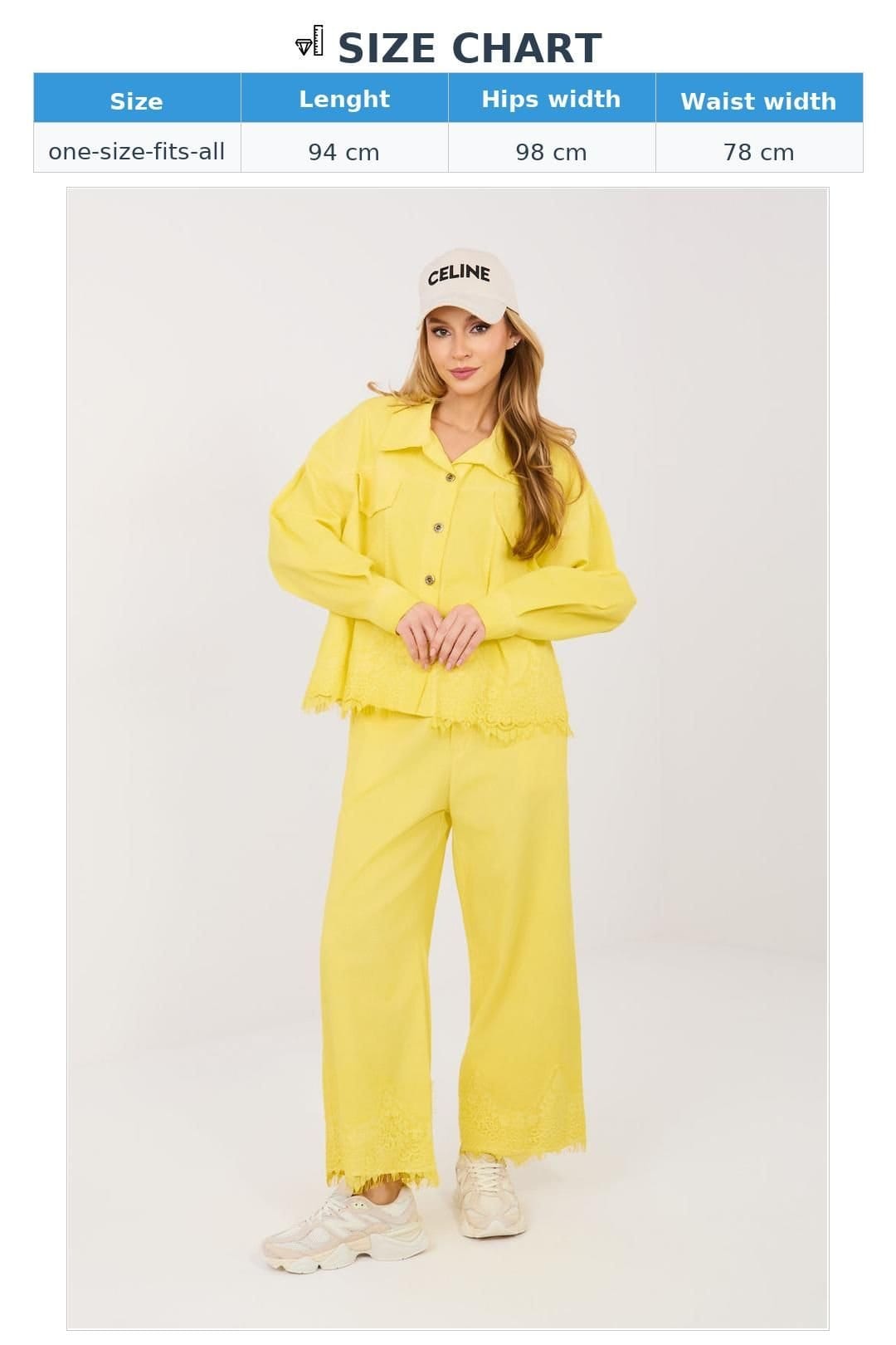 Love Lace Love Lace Women's High Waisted Wide Leg Jeans with Lace Hem in Yellow - 4