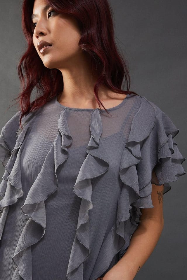 Warehouse Warehouse Women's Chiffon Ruffle Tendril Sleeveless Midaxi Dress in Grey - 2