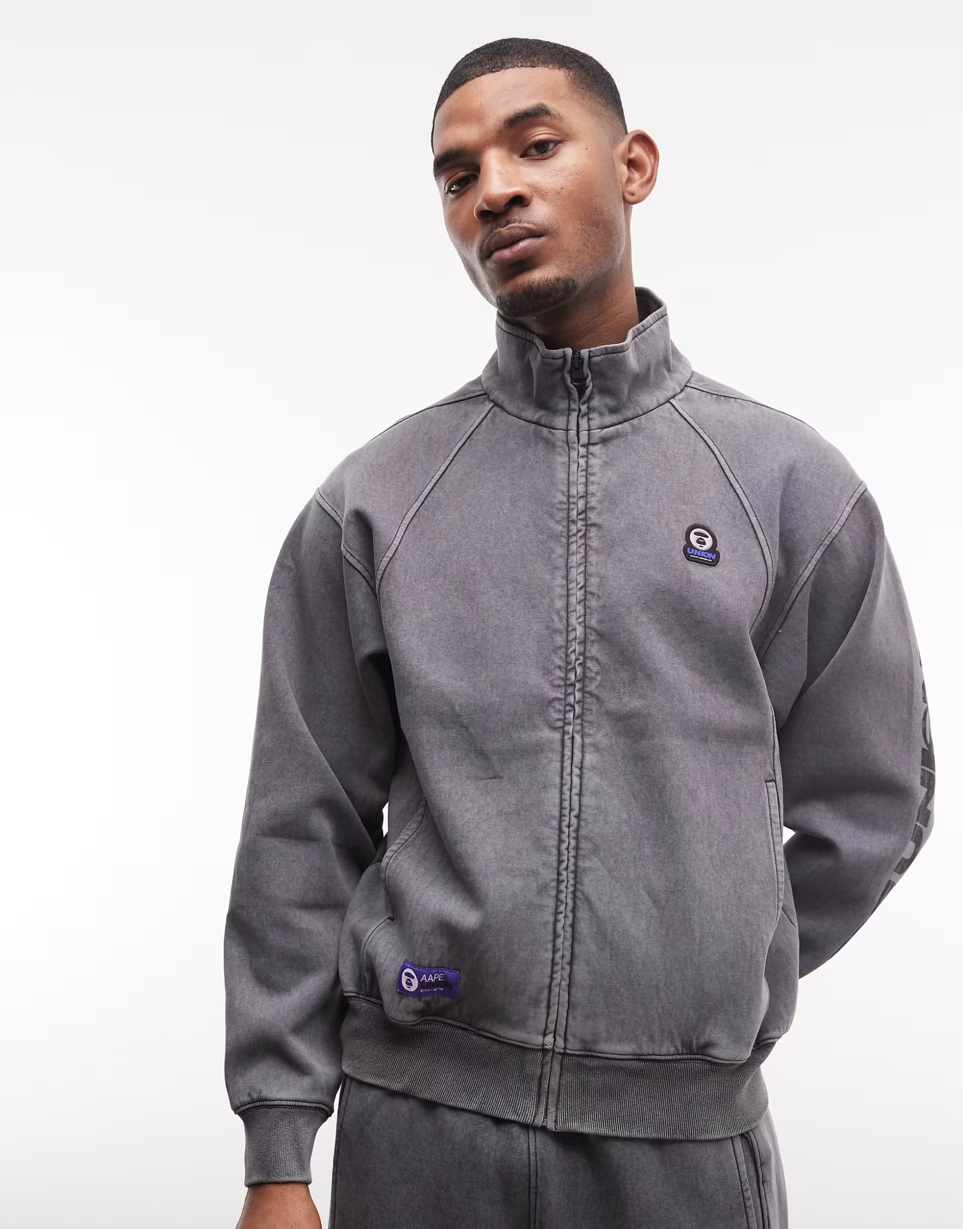 ASOS Aape by A Bathing Ape logo zip up jumper co-ord in washed black