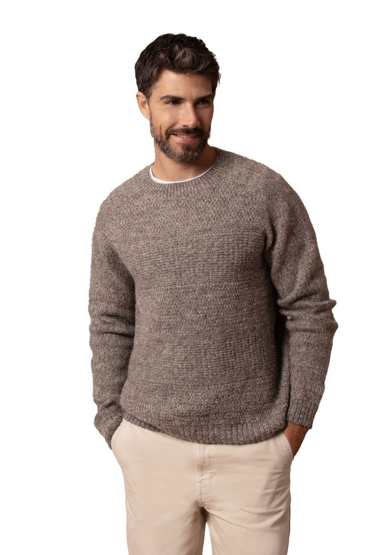 Celtic & Co Celtic & Co Men's British Saddle Shoulder Sweater in Light Brown