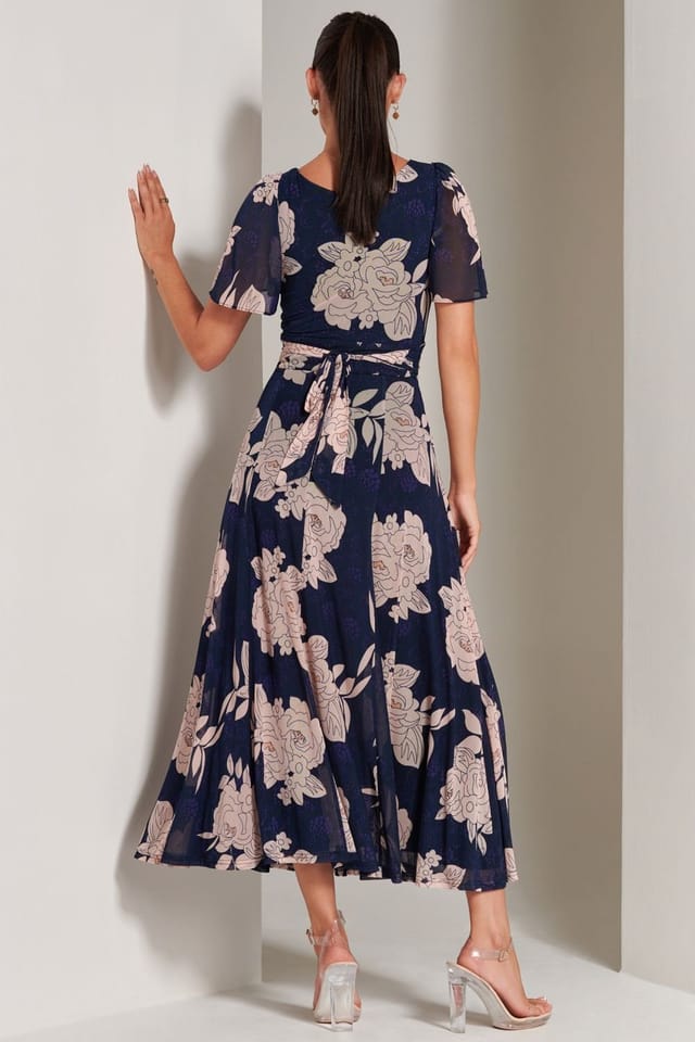 Jolie Moi Jolie Moi Women's Paityn Angel Sleeve Mesh Maxi Dress in Navy - 2