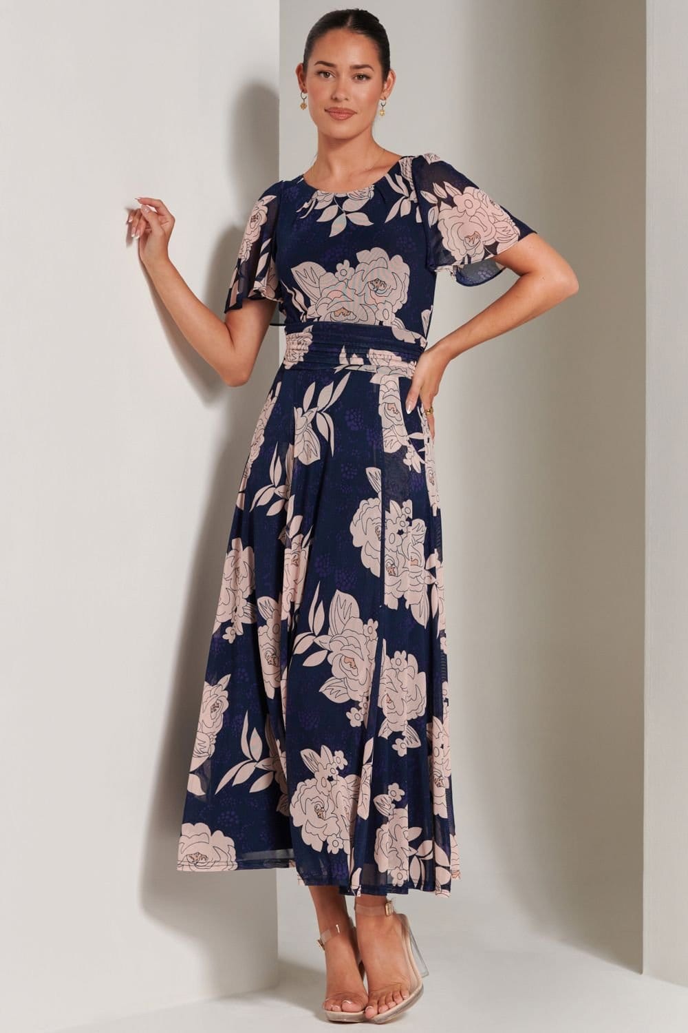 Jolie Moi Jolie Moi Women's Paityn Angel Sleeve Mesh Maxi Dress in Navy - 4