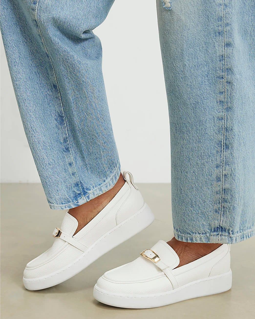 River Island River Island Womens White Buckle Detail Sports Loafers