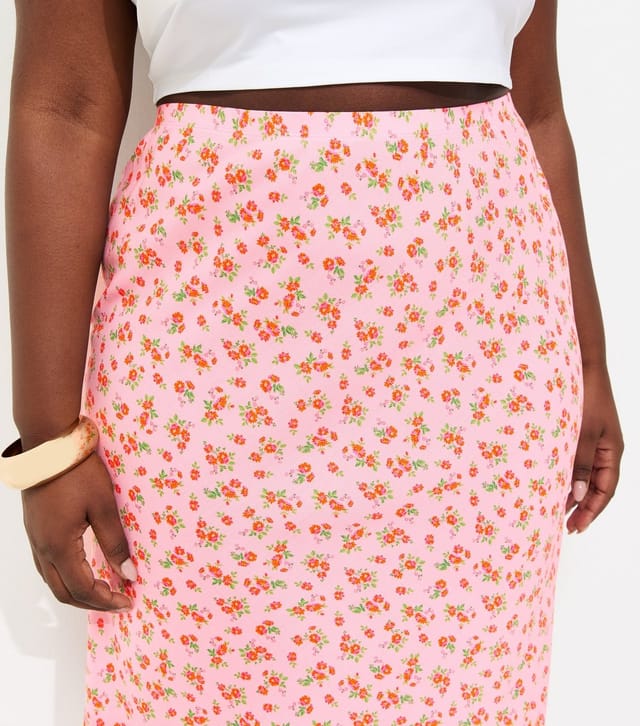 New Look Women's Plus Size Pink Ditsy Floral Print Lace Trim Midi Skirt Curves New Look - 2