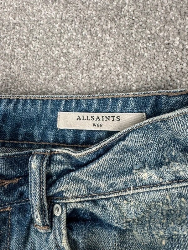 AllSaints Blue Denim Star Embroidered Shorts W26