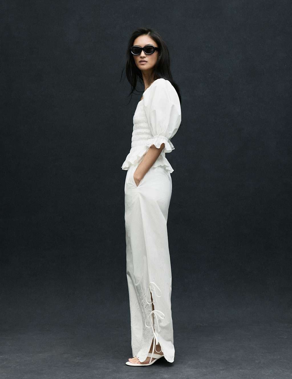 Marks & Spencer M&S Pure Cotton Shirred Puff Sleeve Top Soft White