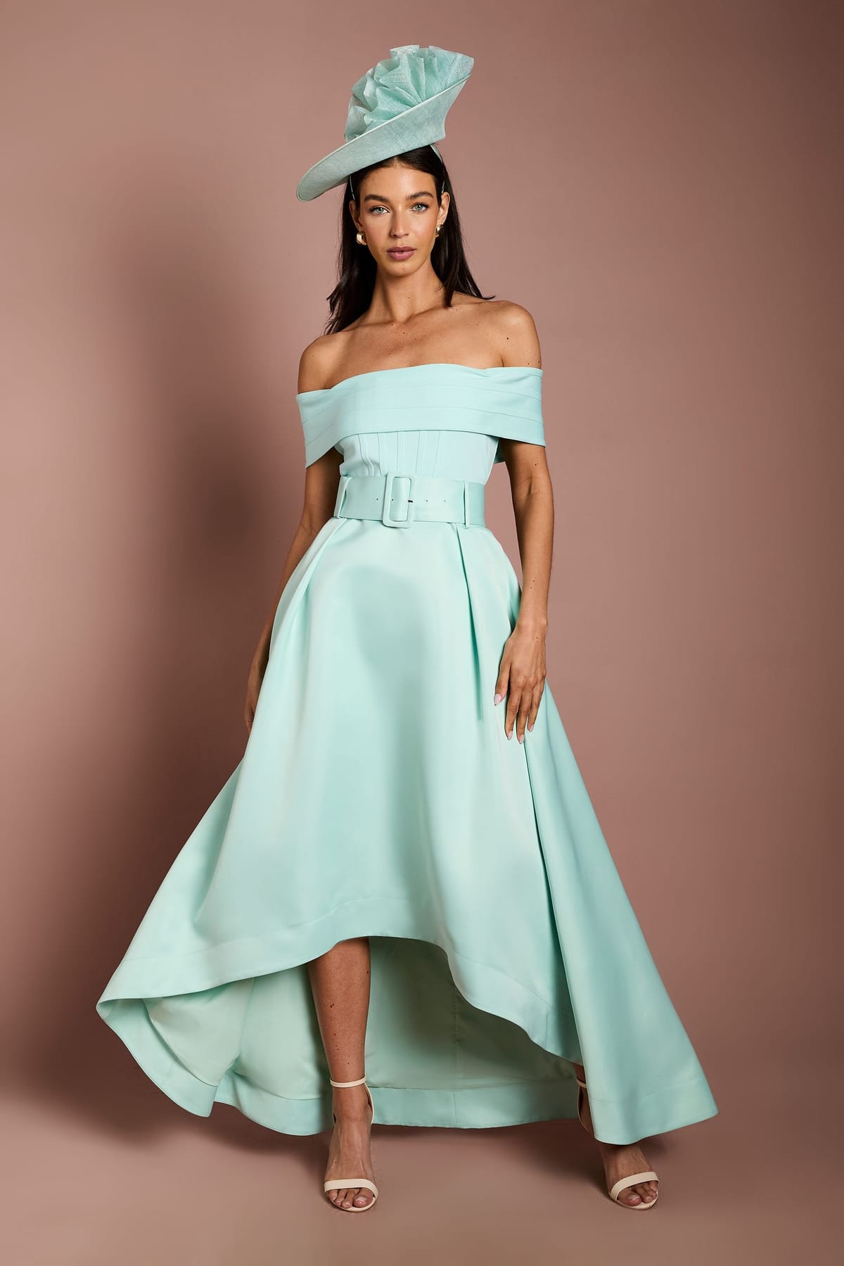 Coast Coast Women's Lisa Tan Bardot Bandage Hi-Lo Midi Dress in Sage - 1