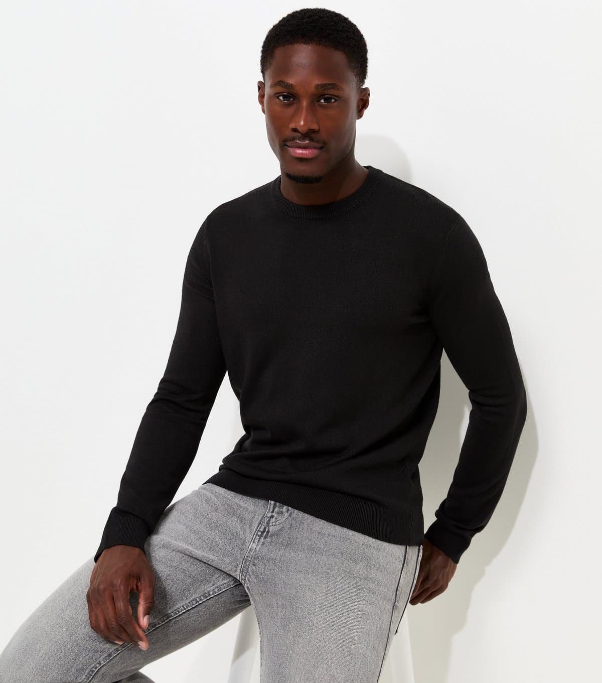 New Look Men's Black Slim Fit Knitted Crew Neck Jumper New Look