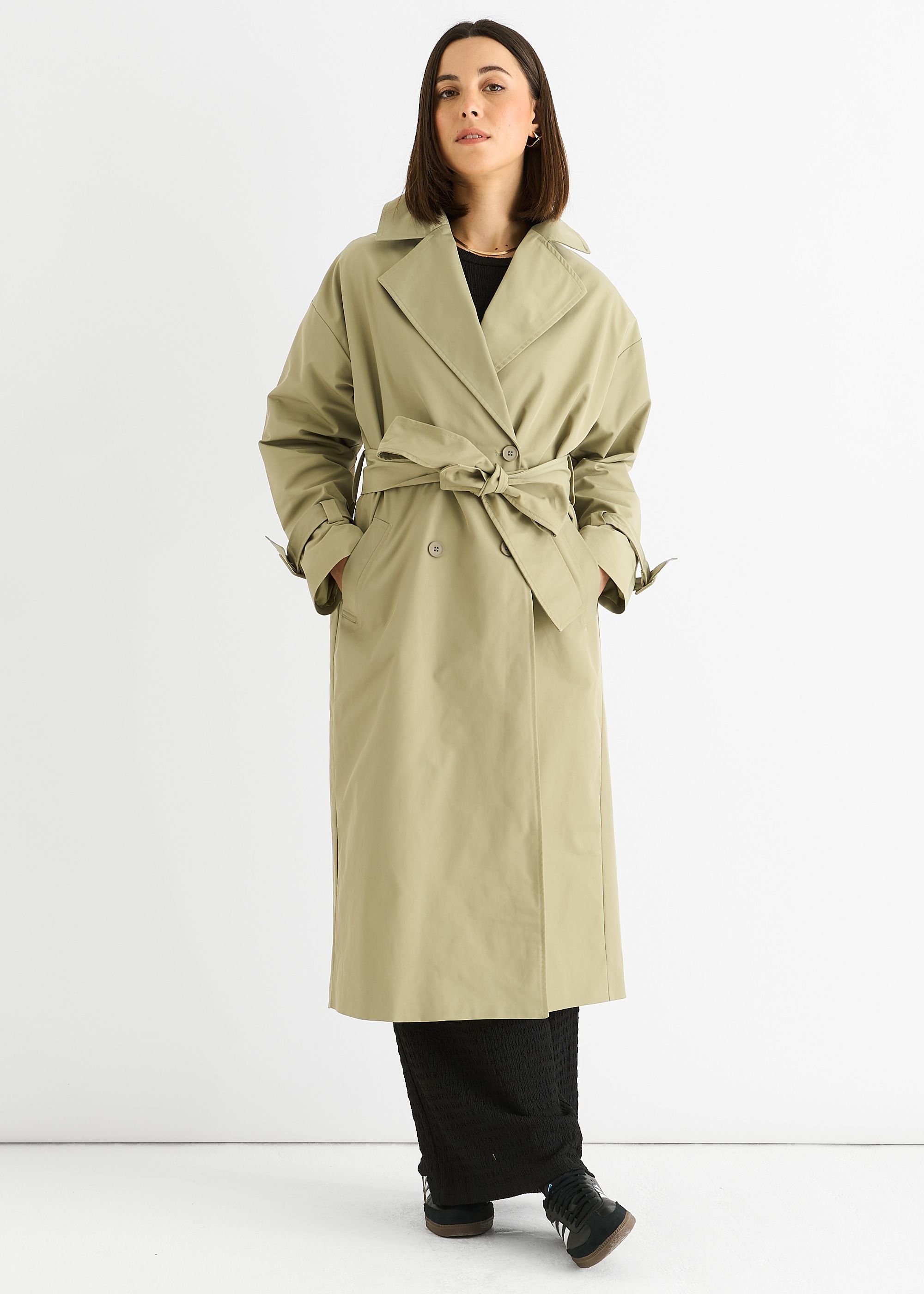 Gini London Gini London Women's Sage Green Double Breast Longline Belted Trench Coat - 2