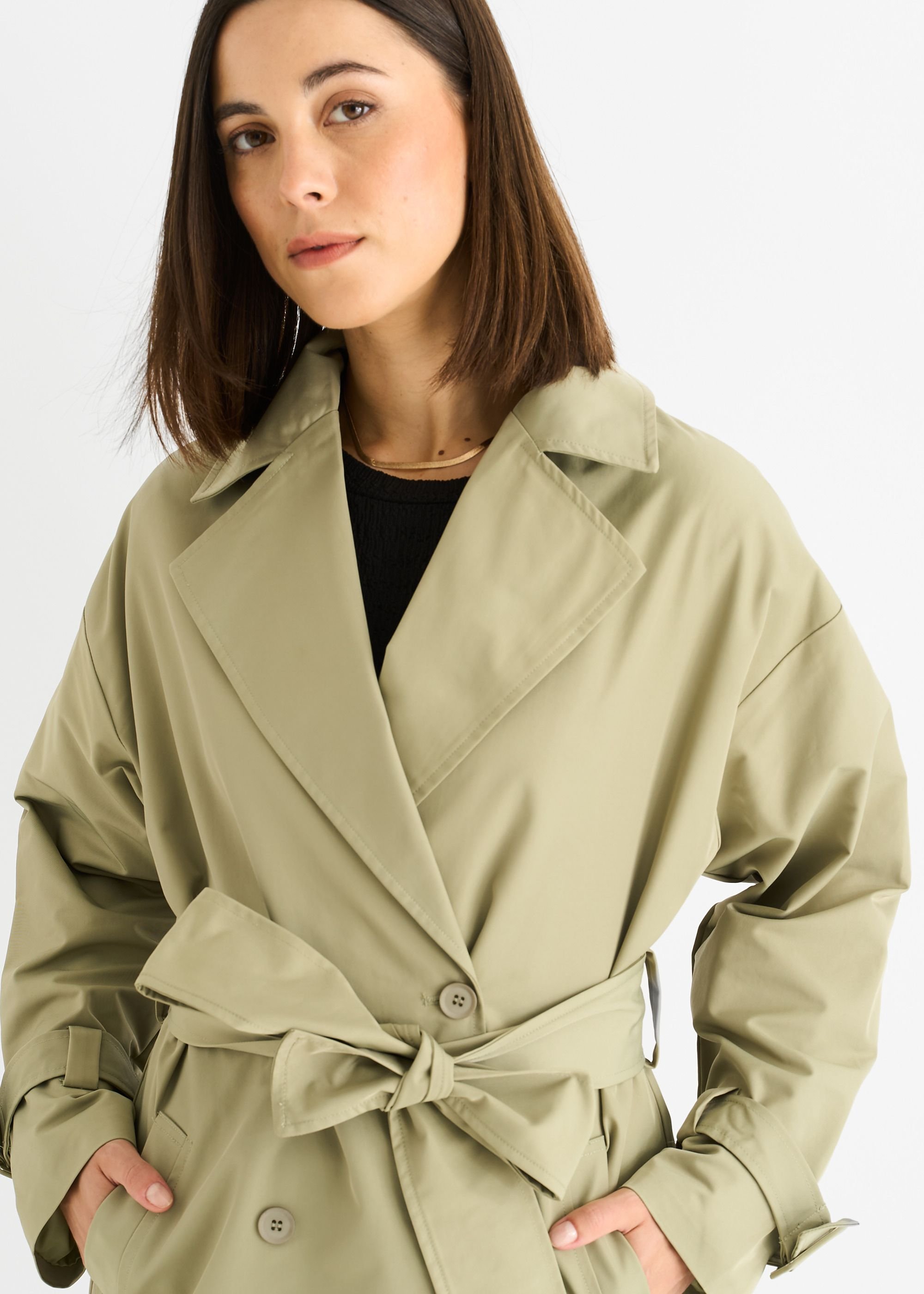 Gini London Gini London Women's Sage Green Double Breast Longline Belted Trench Coat - 3