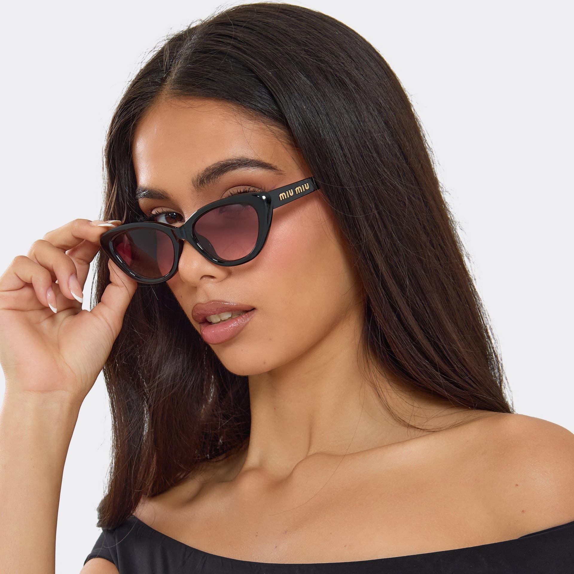 EGO Cateye Shaped Gold Side Logo Detail Sunglasses In Black, Women's Size UK 0