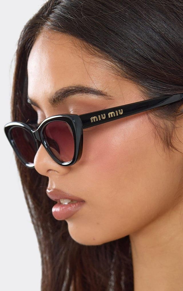 EGO Cateye Shaped Gold Side Logo Detail Sunglasses In Black, Women's Size UK 0 - 2