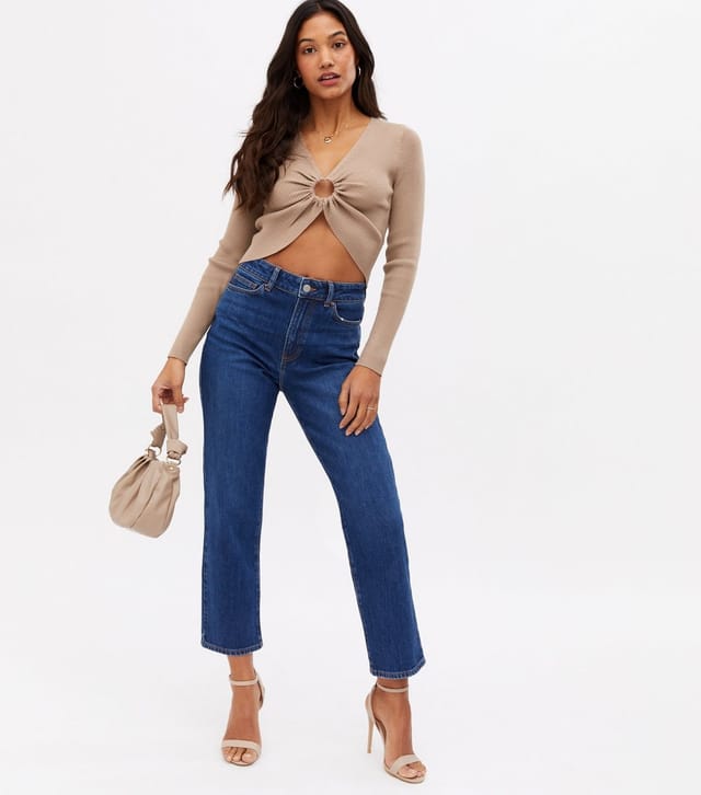 Cameo Rose Women's Camel Ribbed Ruched Circle Crop Top Cameo Rose New Look - 2