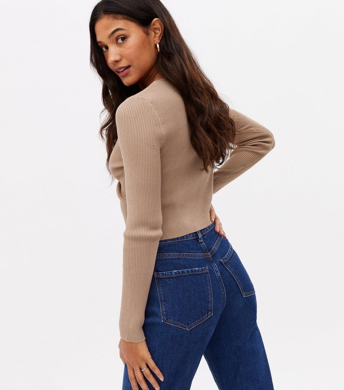Cameo Rose Women's Camel Ribbed Ruched Circle Crop Top Cameo Rose New Look - 4