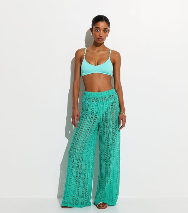 New Look Women's Turquoise Crochet Wide Leg Beach Trousers New Look - 3