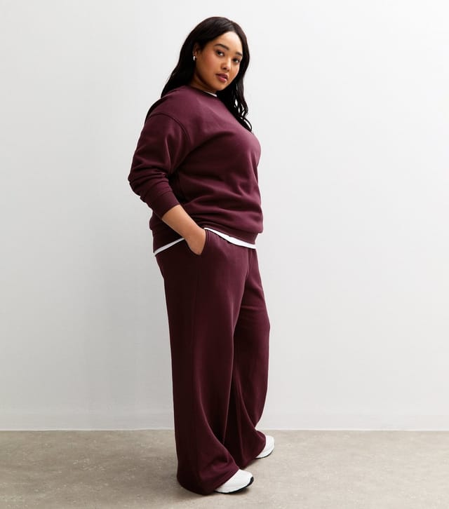 New Look Women's Plus Size Burgundy Wide Leg Joggers Curves New Look - 3